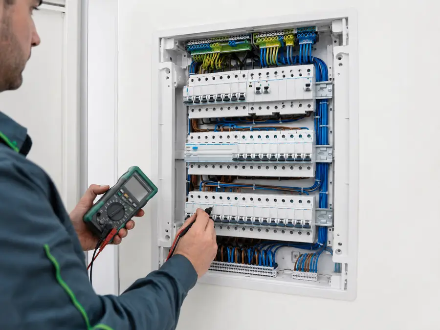 Rafael Sánchez revisando un cuadro eléctrico